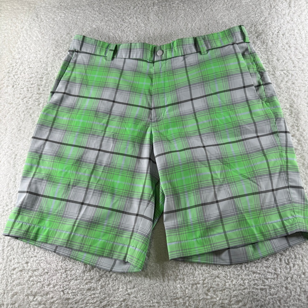 Nike Dri-Fit Tour Performance Golf Shorts Mens Sz 36 Lime Green Plaid 10" Inseam